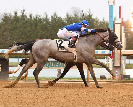 Ballerina d'Oro prevails over Early On to win the Gazelle Stakes at Aqueduct Racetrack