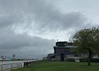 Keeneland late morning after the track announced the first two days of the spring race meet would be postponed do to the tornado weather event that came through Central Kentucky on April 3, 2025,  in Lexington, Ky. Rain continues and other possible weather events are possible for several days. The track appeared to have been sealed even though the extreme rain fall can be seen on the track. 