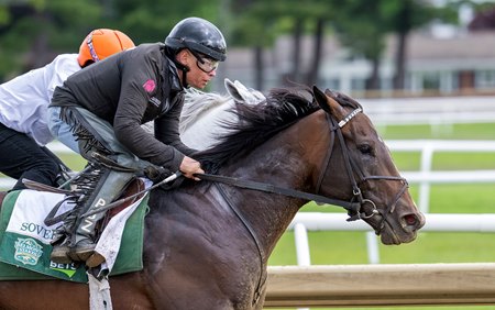 Kentucky Derby winner Sovereignty, who recently completed a breeze on the Oklahoma Training Track at Saratoga Race Course, is being pointed to the Belmont Stakes at Saratoga