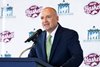 John Heims, the 2025 recipient of the Virgil &#39;Buddy&#39; Raines Award, speaks at the Monmouth Park Opening Day Press Conference. Photo by Bill Denver/EQUI-PHOTO.