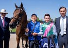 Lead Artist (Oisin Murphy,pink cap) with John and Thady Gosden after the Lockinge
Newbury 17.5.25 Pic: Edward Whitaker