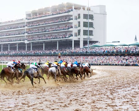 The field for the 2025 Kentucky Derby approaches the home stretch at Churchill Downs