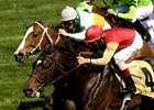 Caption: Soaring Free (#4) wins the Shakertown with Mighty Beau in second.
Bandini with John Velazquez up wins the Bluegrass Stakes (gr. I) at Keeneland on April 16, 2005, in Lexington, Ky.
Soaring Free with Jerry Bailey up wins the Shakertown (gr. III).
Clockstopper with Jerry Bailey up wins the Commonwealth Breeders&#39; Cup (gr. II).
BluegrassDayOrigs1 image12
Photo by Anne M. Eberhardt