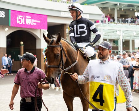Drexel Hill leaves the paddock to race in the Kentucky Oaks at Churchill Downs