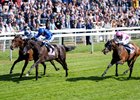 Rebel&#39;s Romance (William Buick,2nd left) beats Epic Poet (L) and Sweet William in the Yorkshire Cup
York 16.5.25 Pic: Edward Whitaker
