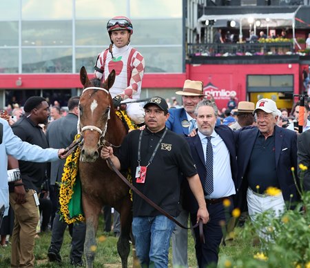 Journalism heads to the Pimlico winner's circle May 17 after his victory in the Preakness Stakes