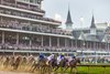 The twin spires of Churchill Downs stand proudly behind the field of the 151st Kentucky Derby, led by Citizen Bull.