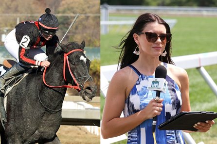 Crystal Conning, jockey and paddock host at Monmouth Park