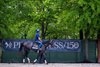 Gosger on the way to the track at Pimlico Race Course Thursday May 15, 2025 in Baltimore, MD..   Photo by Skip Dickstein