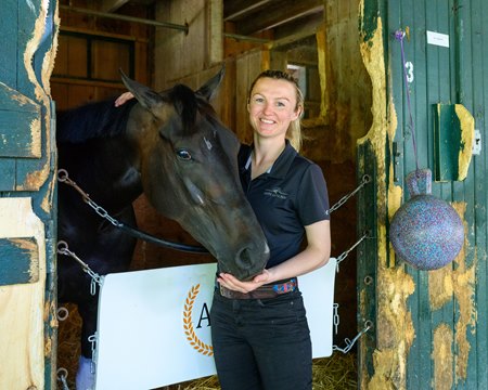 Amelia Green with On Command, her first career and stakes winner as trainer