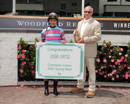 Jose Ortiz celebrates his second leading rider title at Churchill Downs