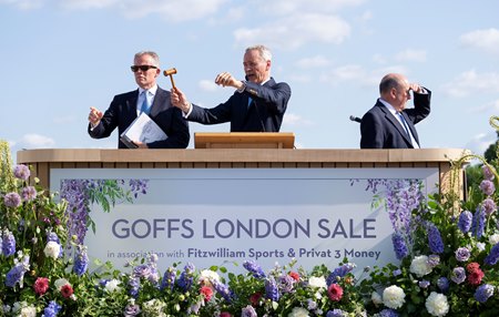 Auctioneers from left: Andrew Nolan, Henry Beeby, and Nick Nugent at the Goffs London Sale