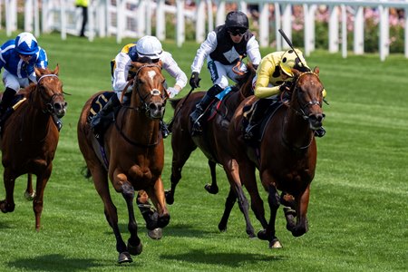 Docklands (left) wins the Queen Anne Stakes at Ascot Racecourse