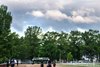 A heavy cloud cover hovers over the Oklahoma Training Track as horse exercise Sunday June 1 2025 in Saratoga Springs, N.Y. Photo  by Skip Dickstein
