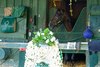 Sovereignty in his stall and by his Belmont blanket of carnations at the Bill Mott barn on the morning after his Belmont Stakes (G1) win at Saratoga Race Course on June 8, 2025.