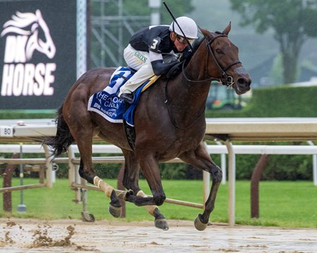 La Cara wires the field to win the Acorn Stakes at Saratoga Race Course
