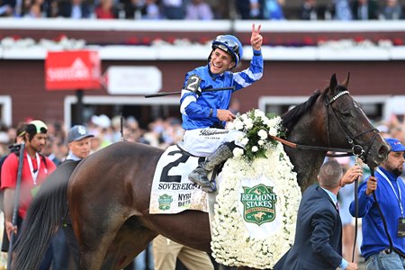 Sovereignty after winning the Belmont Stakes at Saratoga Race Course