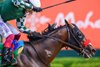 Raging Torrent with Lanfranco Dettori wins the Hill ’n’ Dale Metropolitan Handicap (G1) at Saratoga Race Course in Saratoga Springs, New York, on June 7, 2025.