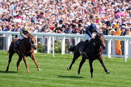 Charles Darwin wins the Norfolk Stakes, with American-trained Sandal's Song finishing third, at Ascot Racecourse