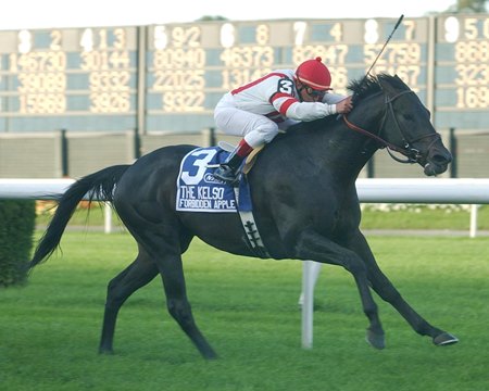 Forbidden Apple wins the 2000 Kelso Handicap at Belmont Park