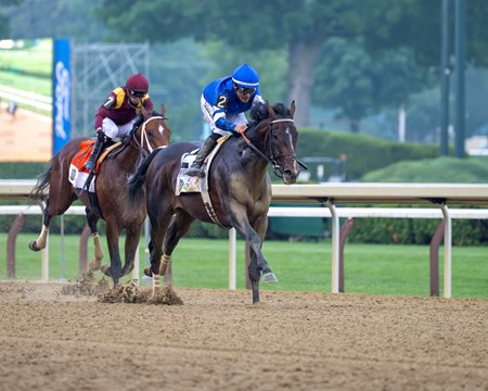 Sovereignty defeats Journalism in the 2025 Belmont Stakes at Saratoga Race Course