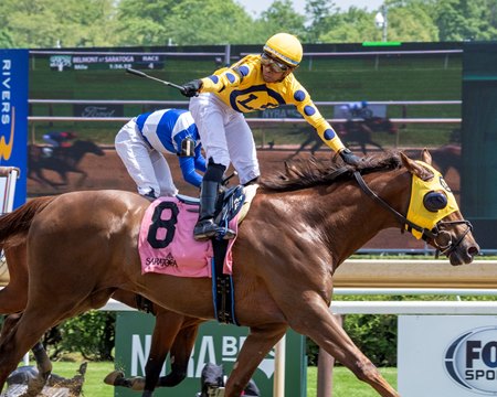 Bank Frenzy wins the Commentator Stakes at Saratoga Race Course