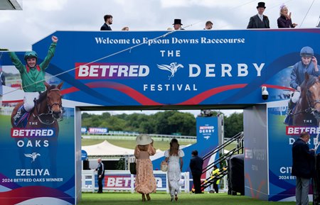 Fans arrive for the 2025 Epsom Derby day