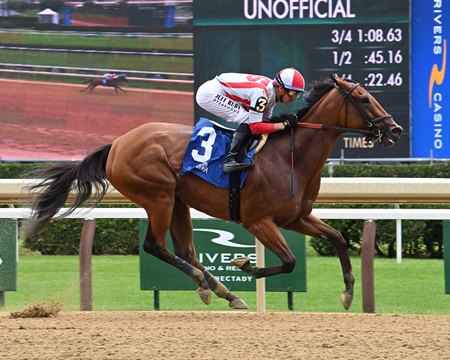 Ways and Means wins the 2025 Bed o' Roses Stakes at Saratoga Race Course