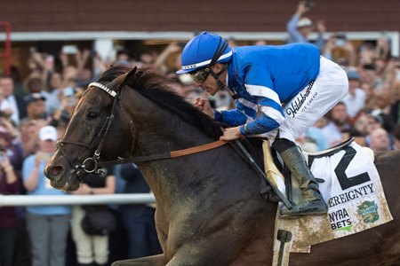 Sovereignty wins the Belmont Stakes at Saratoga Race Course