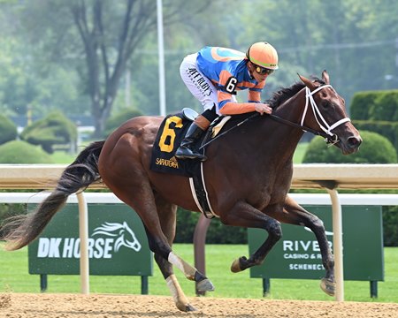 Angel Gift wins her debut at Saratoga Race Course