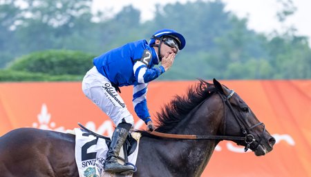 Sovereignty wins the 2025 Belmont Stakes at Saratoga Race Course