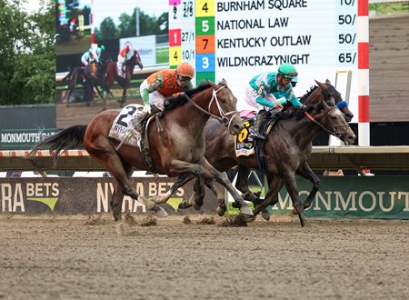 Journalism (outside) rallies to win the Haskell Stakes at Monmouth Park