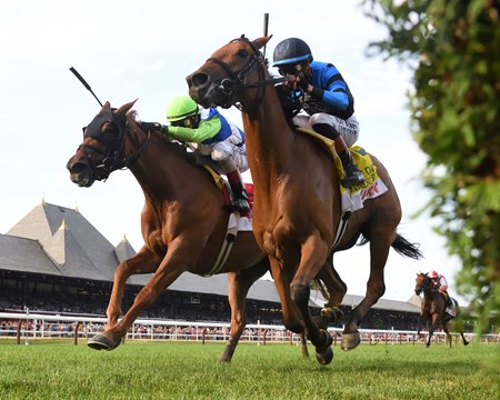 Excellent Truth (right) outfinishes She Feels Pretty to win the Diana Stakes at Saratoga Race Course