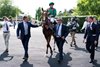 Mickael Barzalona and Calandagan with trainer Francis Graffard (R) after  the King George
Ascot 26.7.25 Pic: Edward Whitaker