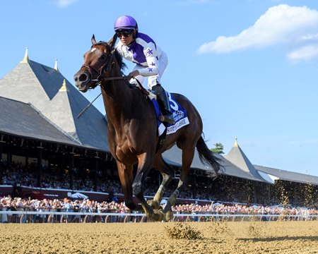 Scottish Lassie wins the Coaching Club American Oaks at Saratoga Race Course