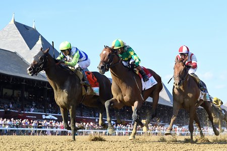 Chancer McPatrick (middle) wins the Curlin Stakes at Saratoga Race Course