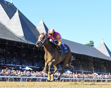 Leslie's Rose wins the Shuvee Stakes at Saratoga Race Course
