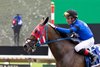Fierce and Strong #3 with Tyler Conner riding won the $100,000 Wolf Hill Stakes at Monmouth Park Racetrack in Oceanport, NJ on Saturday July 19, 2025.  Photo By Bill Denver/EQUI-PHOTO