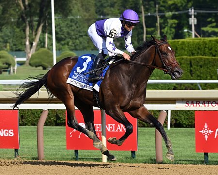 Scottish Lassie wins the Coaching Club American Oaks Invitational Stakes at Saratoga Race Course