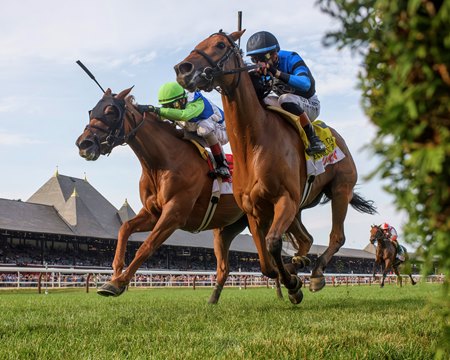 Vente d'Elevage graduate Excellent Truth (inside) wins the Diana Stakes at Saratoga Race Course