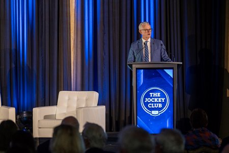 Everett Dobson, chairman of The Jockey Club, delivers the keynote address at the Round Table July 31 in Saratoga Springs, N.Y.