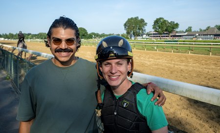 Jose Santos Jr. (left) and Christopher Elliott at Saratoga Race Course