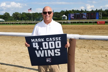 Trainer Mark Casse celebrates his 4,000th win