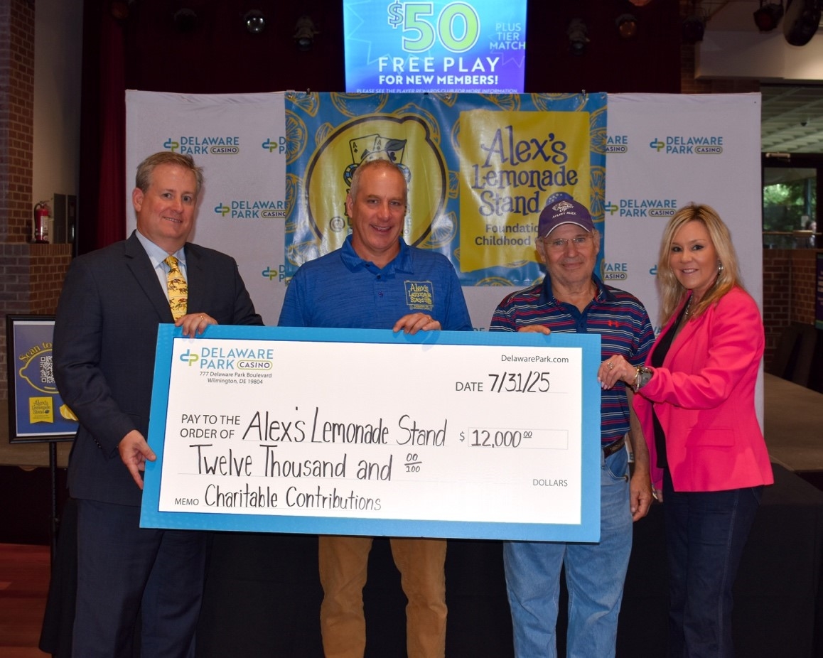 Delaware Park Casino officials present a check to Alex’s Lemonade Stand