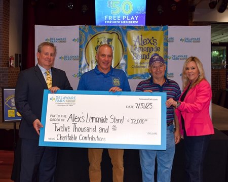 Delaware Park Casino officials present a check to Alex’s Lemonade Stand