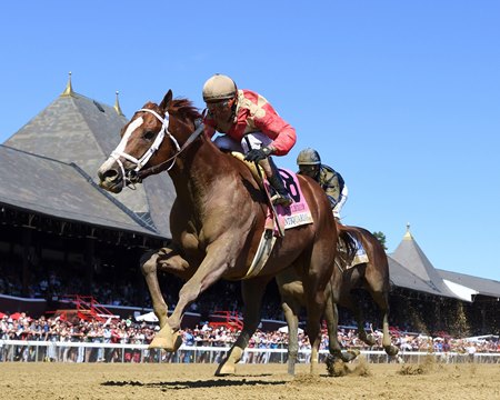 Antiquarian wins the Jockey Club Gold Cup Aug. 31 at Saratoga Race Course with John Velazquez aboard