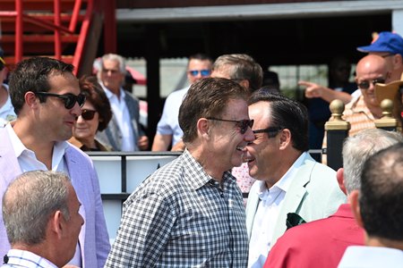 Rick Pitino in the winner's circle at Saratoga Race Course after a win by Johnny's Red Storm