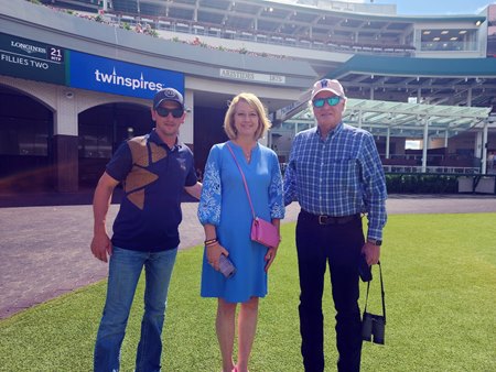 Denise and Steve Smith with trainer Rodolphe Brisset (left) at Churchill Downs for Meringue's career debut