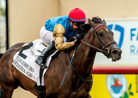 Heredia notches her first win in the United States in the Yellow Ribbon Handicap at Del Mar