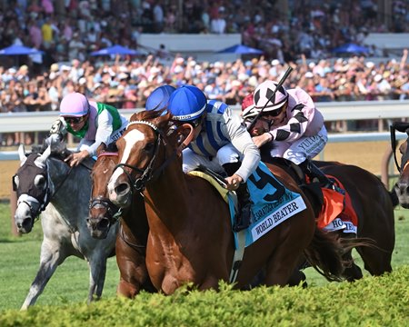 World Beater wins the Saratoga Derby Invitational Stakes at Saratoga Race Course